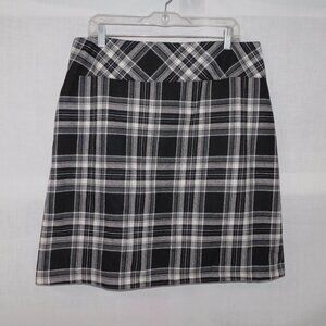 TRIBAL Womens 14 White Black Plaid Wool Blend Lined Skirt